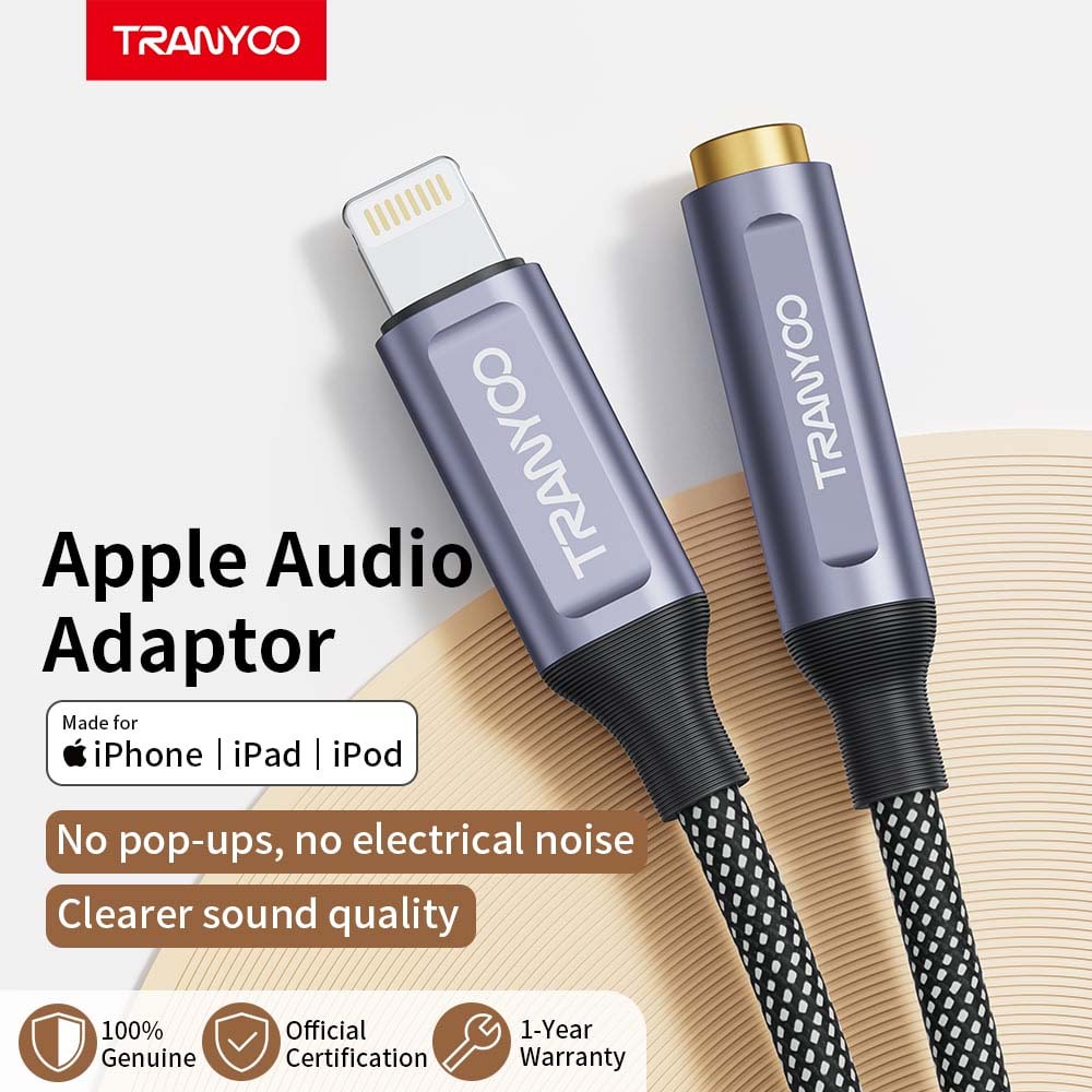 Tranyoo Audio Adapter Cable (T-E9 Lightning / T-E8 Type-C to 3.5mm)