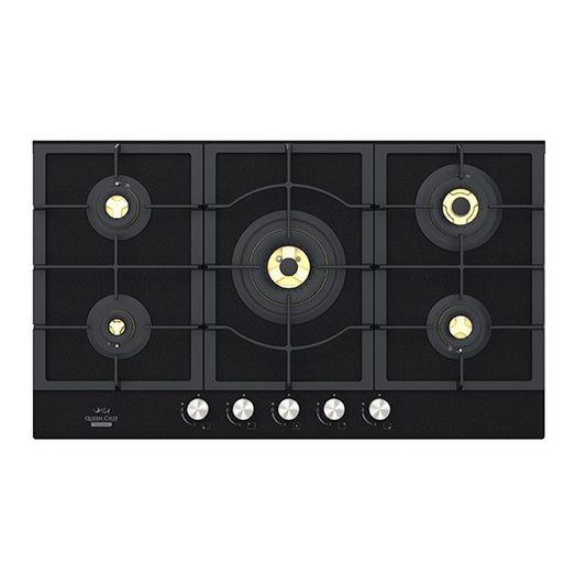 Queen Chef QCHB90-5GGBM - موقد غاز بزجاج مقسّى مع لمسة نهائية غير لامعة
