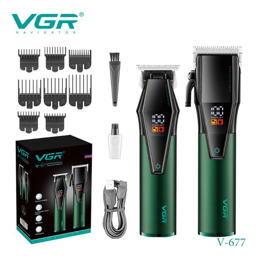 VGR V-677 Professional Hair Clipper and Trimmer 2-in-1 Grooming Set