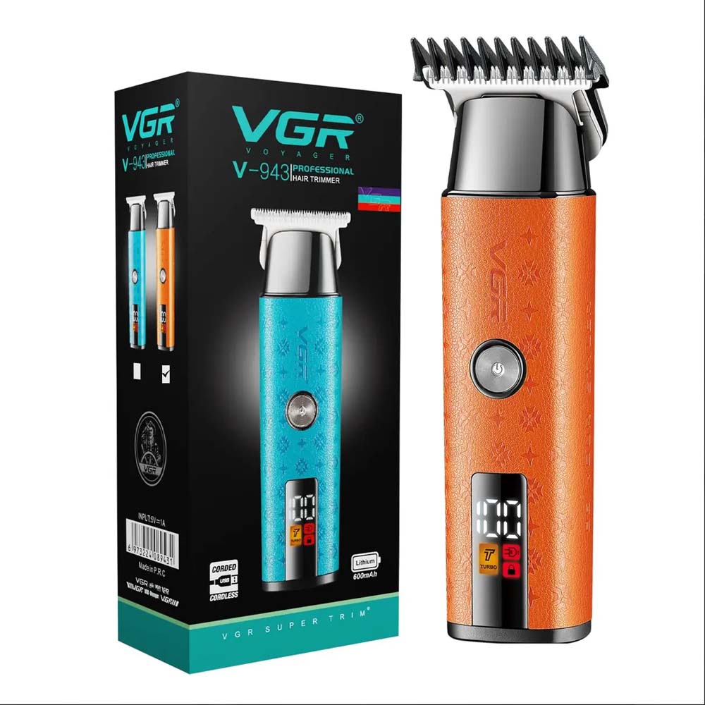 VGR V-943 Professional T-Blade Hair and Beard Trimmer with Turbo Mode package