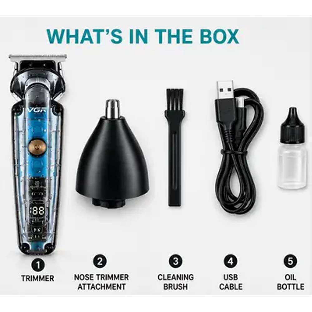 VGR V-949 2-in-1 Hair Beard and Nose Trimmer Grooming Set whats in the box