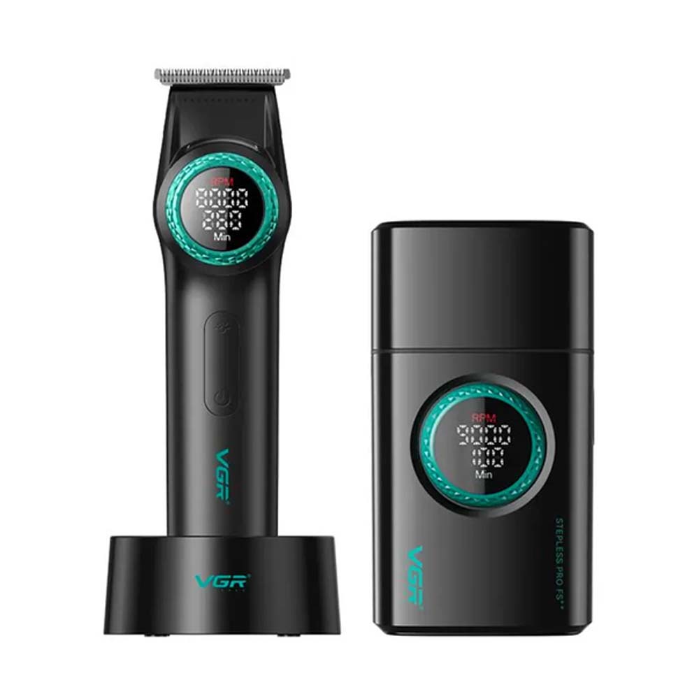 VGR V-977 Hair Trimmer and V-377 Foil Shaver Professional Barber Combo