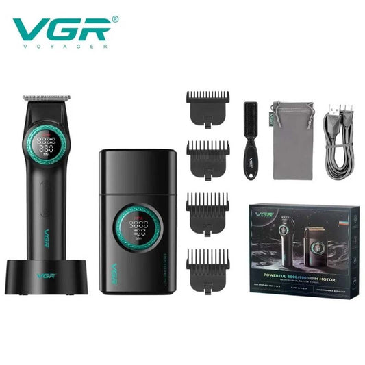 VGR V-977 Hair Trimmer and V-377 Foil Shaver Professional Barber Combo pack