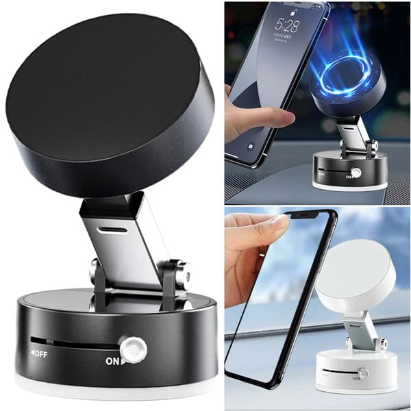 Vacuum Suction Phone Holder - Dual-Sided Magnetic Mount for Car & Desk (Compact Design)