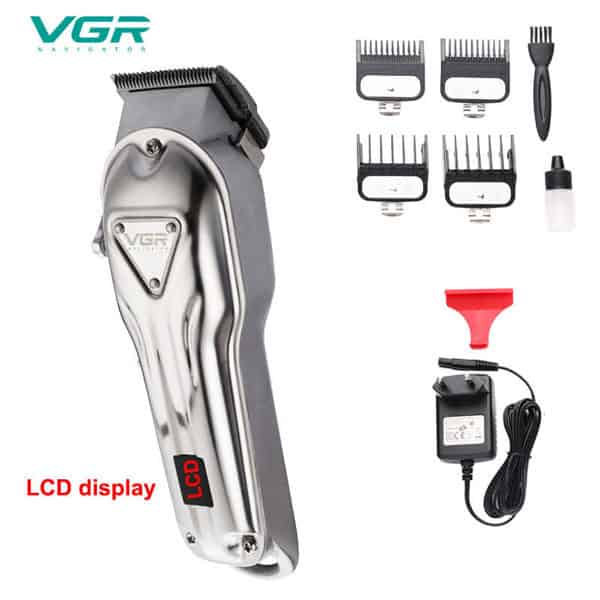 V-134 ماكينة قص الشعر القابلة لإعادة الشحن بشاشة LCD، أداة تشذيب الشعر الكهربائية الاحترافية، ماكينة حلاقة اللحية
