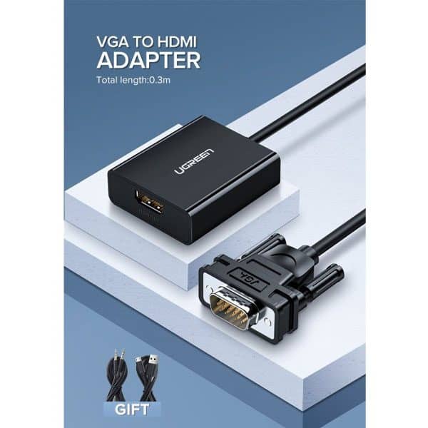 كابل محول VGA إلى HDMI مع صوت 3.5 ملم، فل اتش دي يوجرين CM269 - 60814