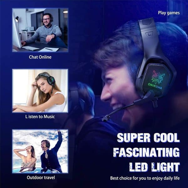 سماعة رأس الألعاب ONIKUMA X4 RGB - صوت محيطي 7.1 - ميكروفون بخاصية إلغاء الضوضاء - للكمبيوتر / PS4-3 / XBOX / الجوال