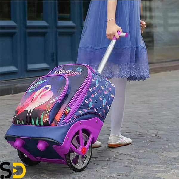 جاسمين ستار طقم حقيبة مدرسية بعجلات كبيرة بتصميم جديد 3 في 1 مجموعة حقيبة ظهر مدرسية بعجلات كرتونية
