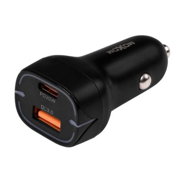 شاحن سيارة MOXOM MX-VC14 ضوء أزرق PD + QC3.0 بقوة 20 واط أسود