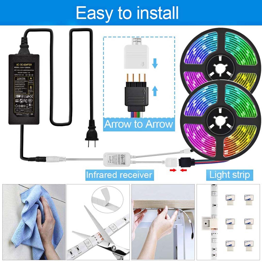2025 Version RGB LED Light Strip – 10m (2×5m) Waterproof 5050 SMD with Remote & Bluetooth Control