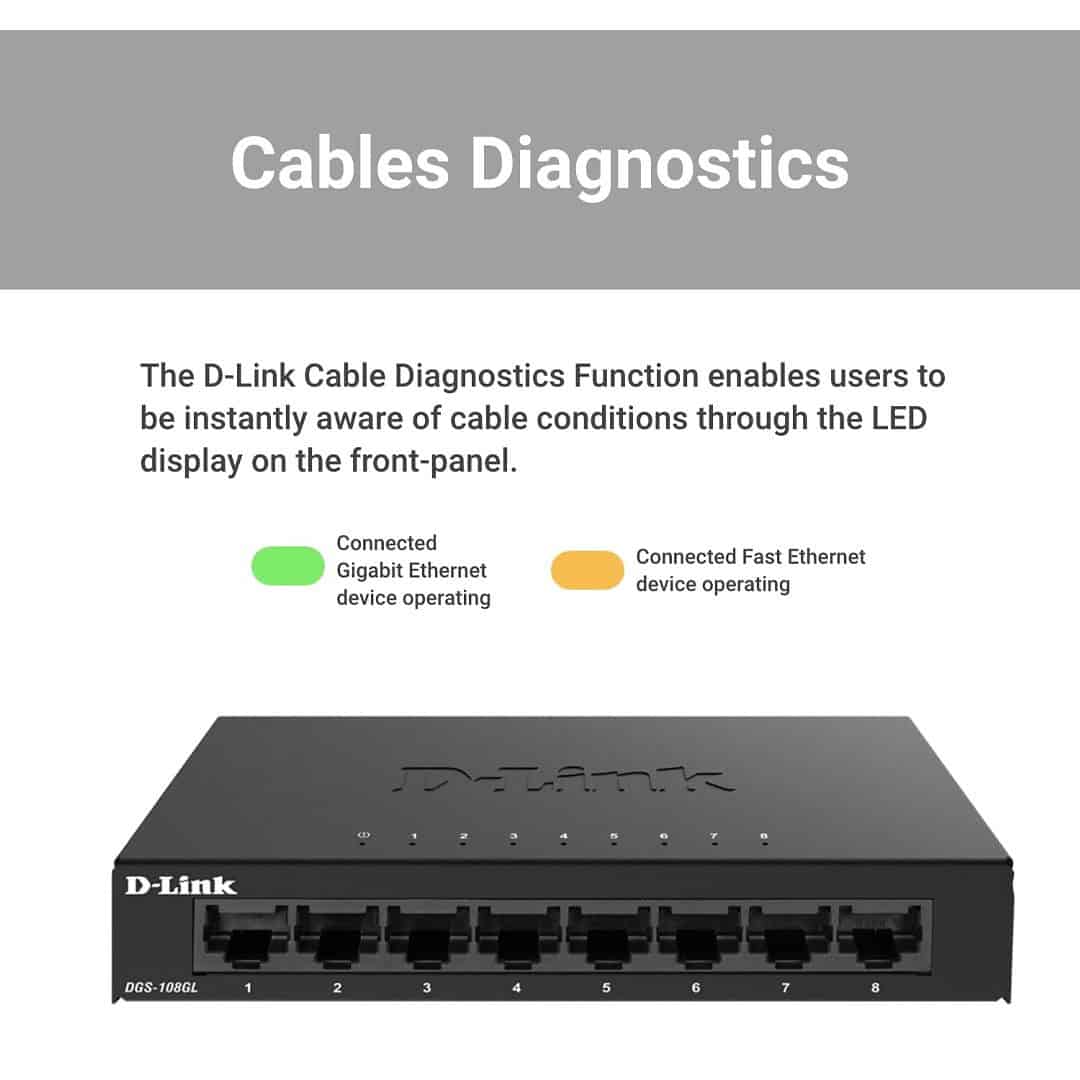 محول إيثرنت D-Link DGS-108 بـ 8 منافذ جيجابت