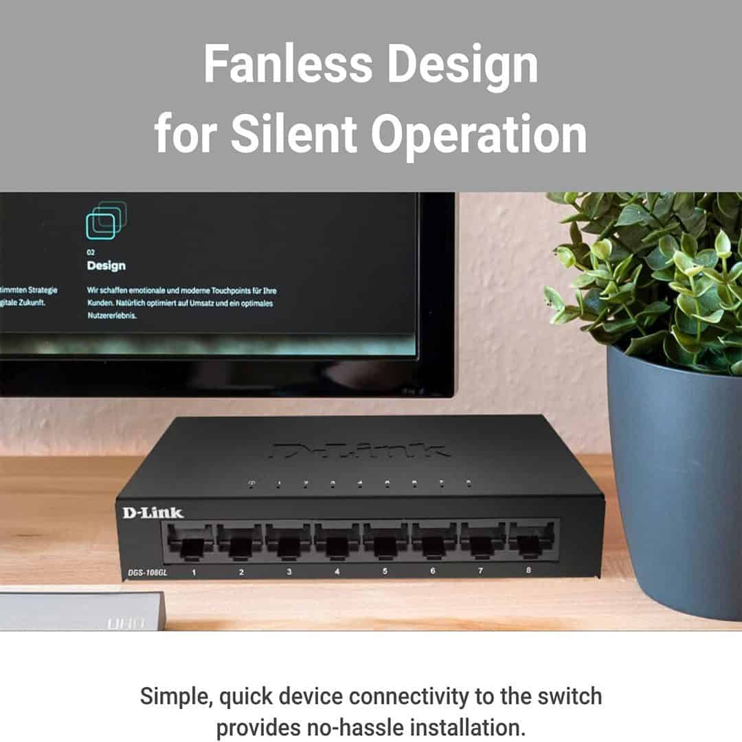 محول إيثرنت D-Link DGS-108 بـ 8 منافذ جيجابت