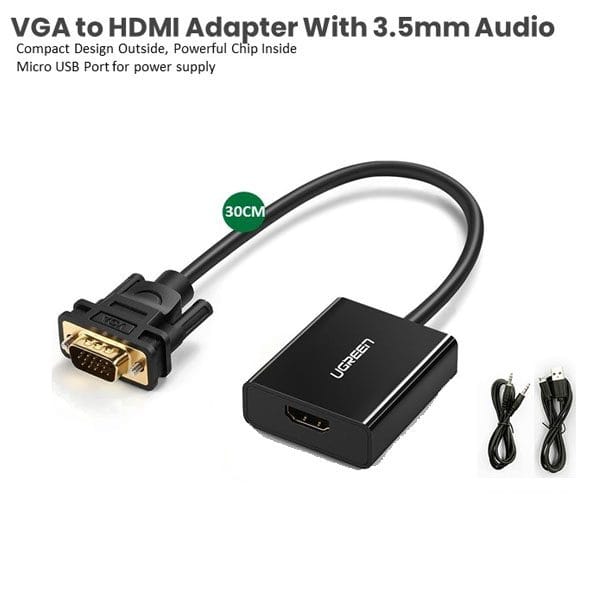 كابل محول VGA إلى HDMI مع صوت 3.5 ملم، فل اتش دي يوجرين CM269 - 60814