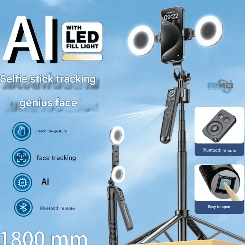 PLOKAMA AI Intelligent 360 Auto Face Tracking Tripod with Stand & Light - A7 Pro