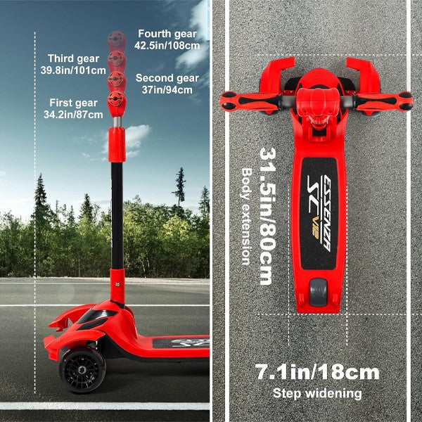 Kids Scooter Cartoon Design with Gravity Steering – 4 Adjustable Height, Light-Up Wheels & Music for Ages 5–12