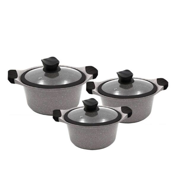 Mirage C-2028 Die Cast Aluminium Pot Marble Coated Casserole 3 Pieces Set